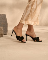 Sophie Suede Knot Mule Heels |