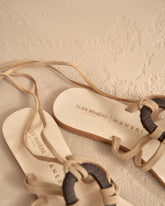 Mer Leather And Wood Effect<br />Lace-Up Ring Sandals |