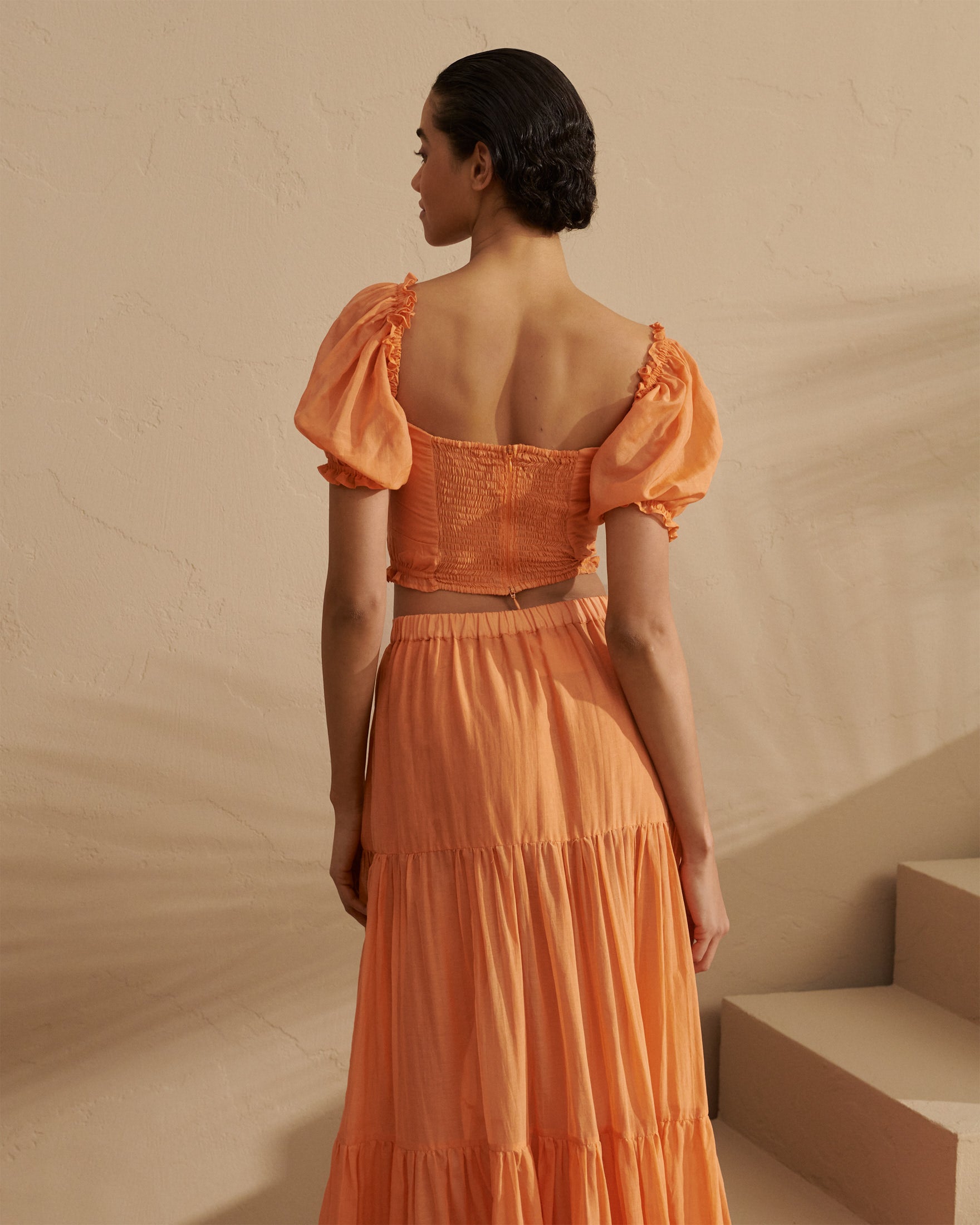 Manebí | silk-cotton-voile-recife-skirt-with-ruffles-orange-v18re