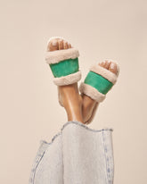 Suede With Faux Fur Flat Sandals |