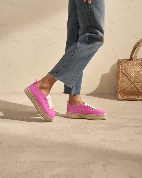 Suede Lace-Up Espadrilles - Hamptons - Bold Pink