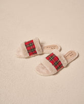 Wool Tartan With Faux Fur Flat Sandals |