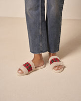 Wool Tartan With Faux Fur Flat Sandals |