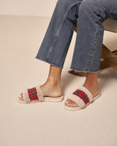 Wool Tartan With Faux Fur Flat Sandals |