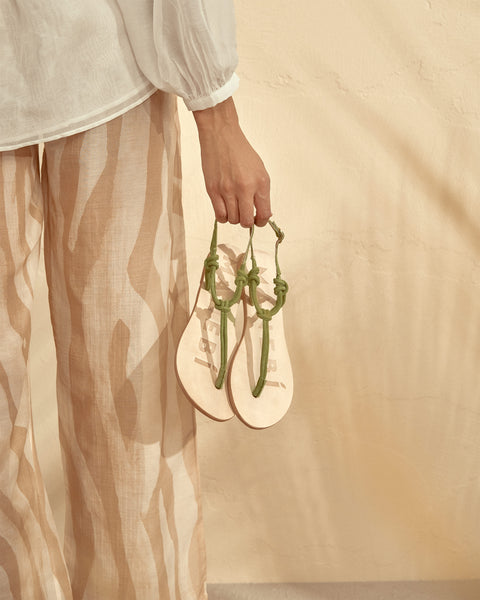 Suede Leather Sandals - Hamptons - Kaki Green Knot Thongs