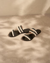 Raffia Stripes Leather Sandals |