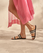 Raffia Stripes Leather Sandals |