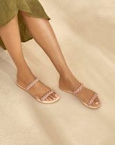 Crystal Embellished Two Bands<br />Leather Sandals |