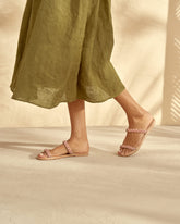 Crystal Embellished Two Bands<br />Leather Sandals |