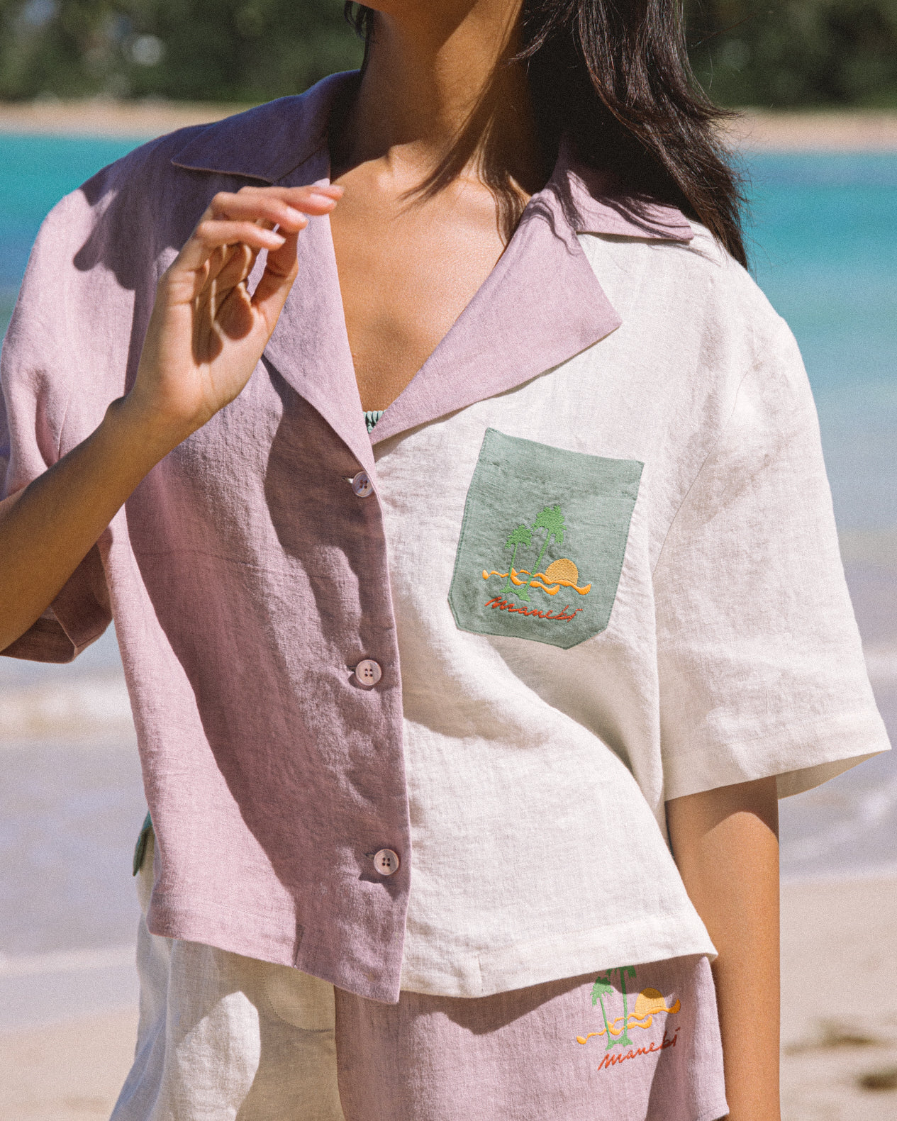 Manebí Linen Cumana Shirt - Iris, Eggnog \u0026 Mineral Green