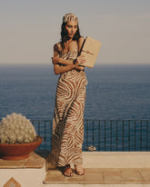 Natural Raffia & Tan Leather Kaia Clutch | 