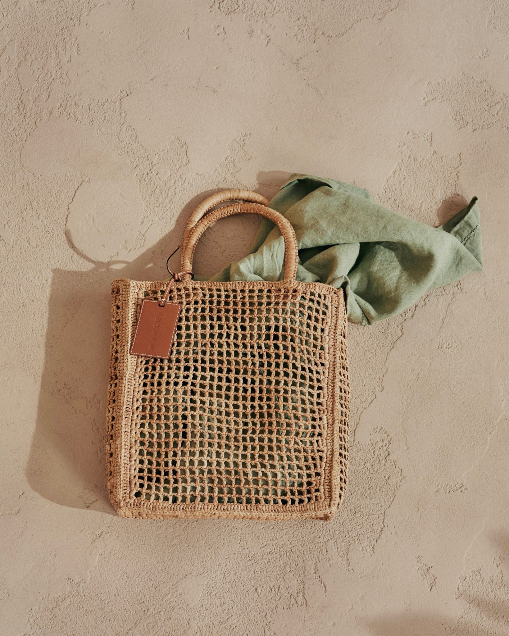 Raffia Net Bag -  Leather Tag