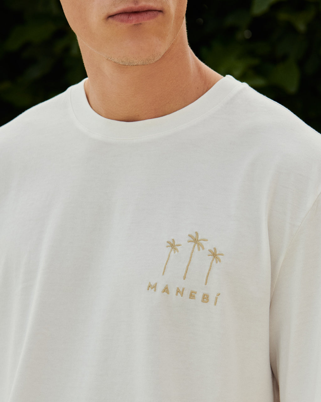 Jersey L. A. T-Shirt - Off White Sand Palms And Logo Embroidery