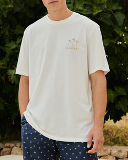 Jersey L. A. T-Shirt - Embroidered - Off White Sand Palms And Logo Embroidery