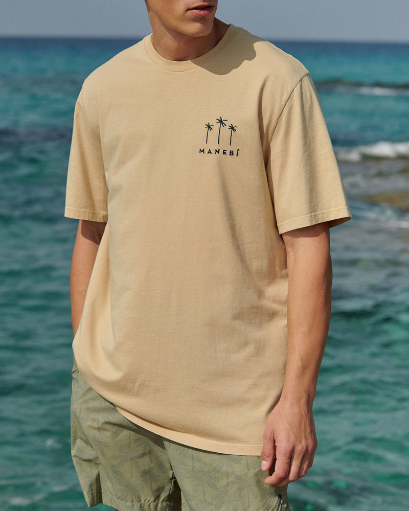 Jersey L. A. T-Shirt - Embroidered - Sand Night Blue Palms Logo Embroidery