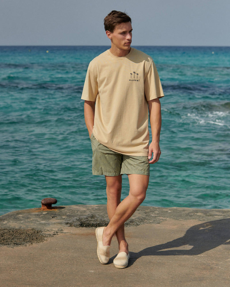 Jersey L. A. T-Shirt - Embroidered - Sand Night Blue Palms Logo Embroidery