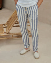 Light Linen Venice Trousers - Blue Beige Maxi Stripes | 