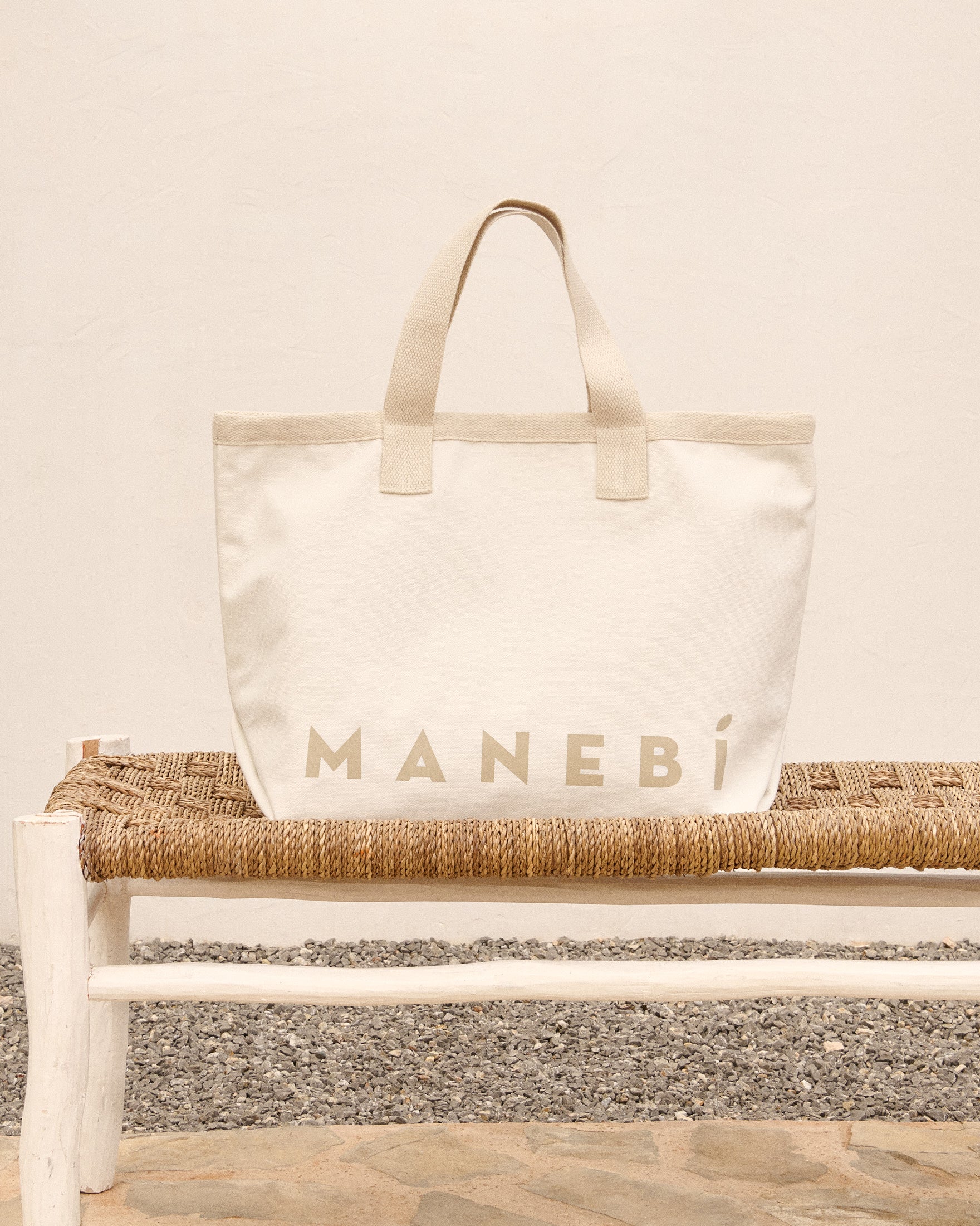 Manebí Canvas California Tote Bag - White With Beige Logo