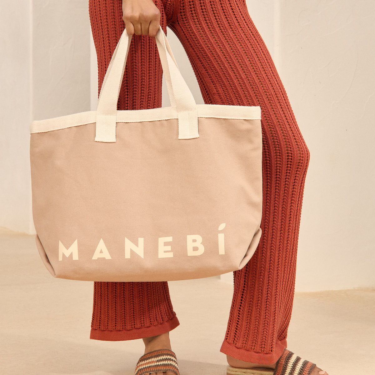 Manebí | Canvas California Tote Bag - Desert With Ecru Logo