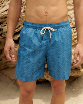 Printed Ikat With Palm Swim Shorts - Ultra Light Swim Shorts | 