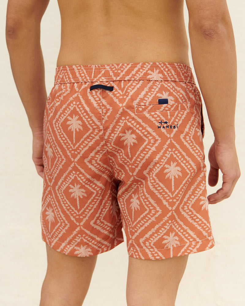 Printed Swim Shorts - Ethnic Palm - Dusted Rust