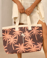 Canvas California Tote Bag - Cocoa & Orange Rust Maxi Palm | 
