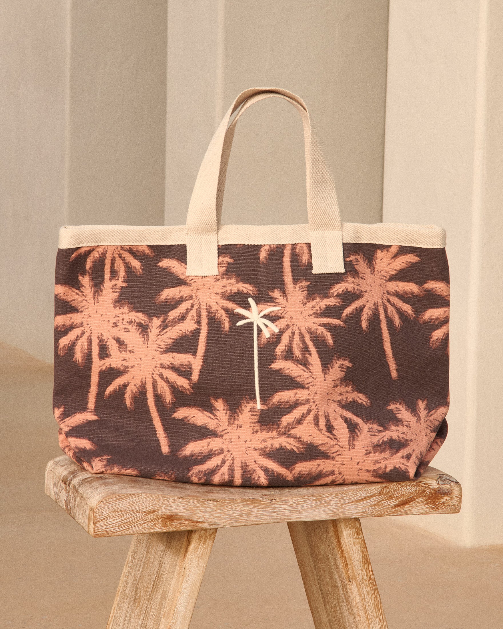 Manebí Canvas California Tote Bag - Cocoa \u0026 Orange Rust Maxi Palm