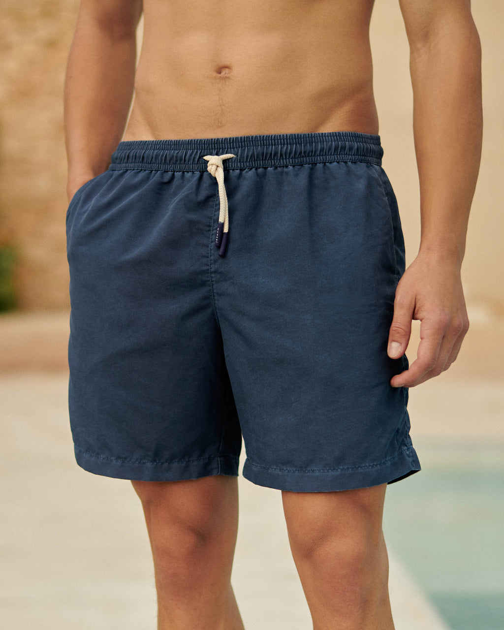 Swim Shorts - Stone Washed Nylon - Faded Navy Blue
