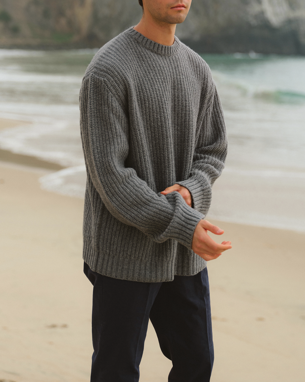 English Ribbed Sweater - Crewneck Ash Grey