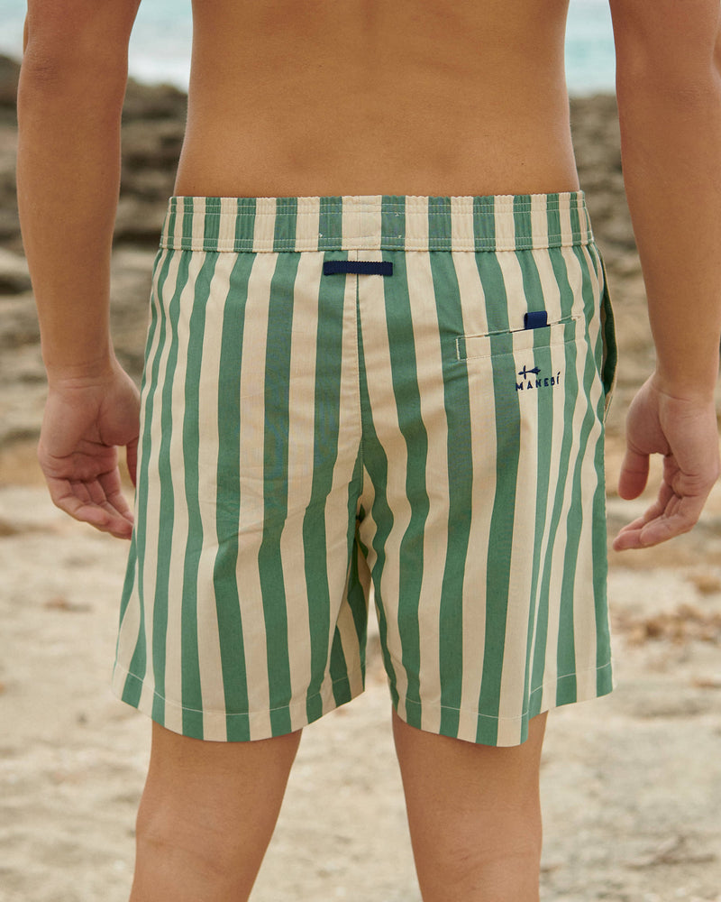 Swim Shorts - Kaki Green Macro Stripes