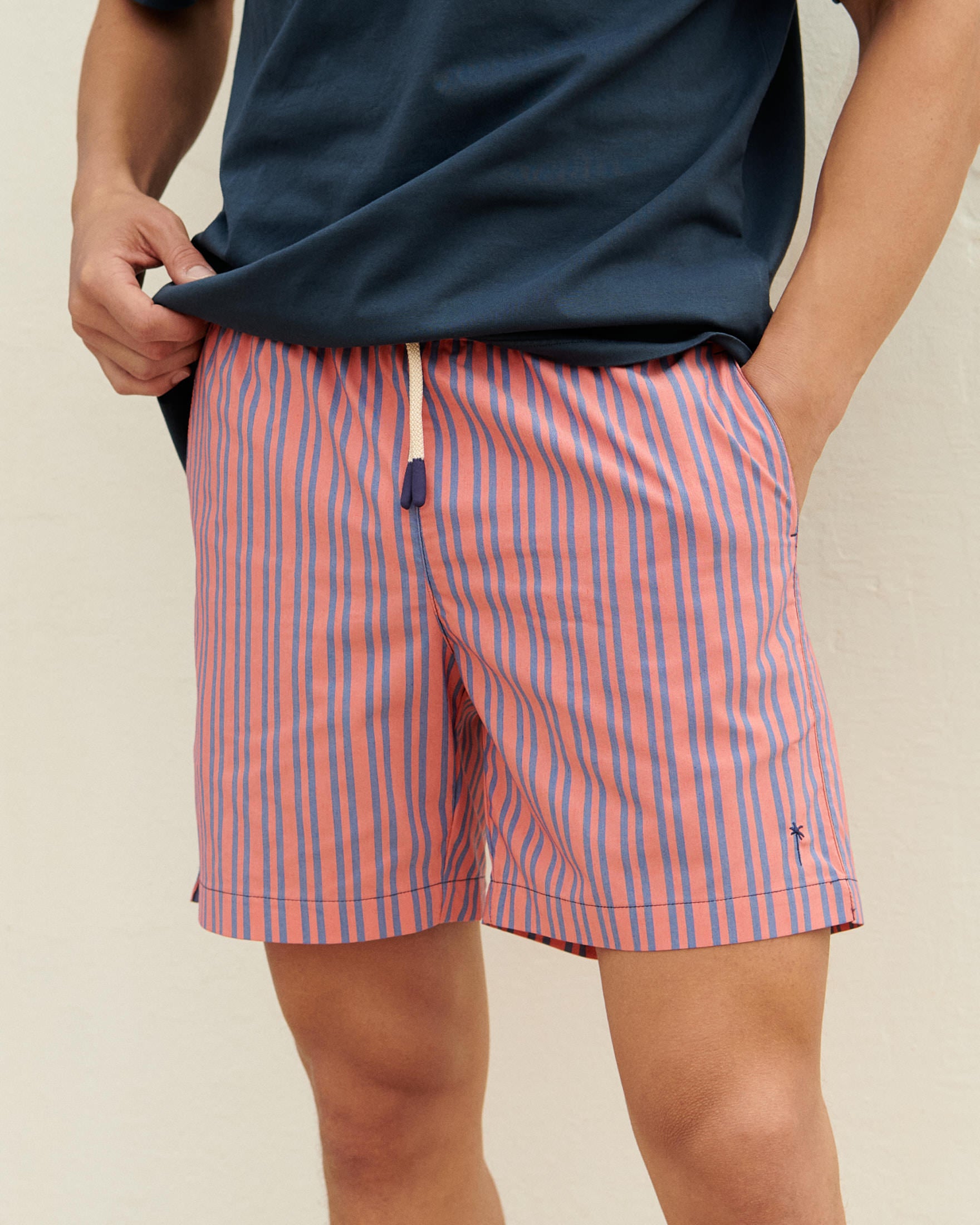 Printed Swim Shorts - Red And Navy Blue