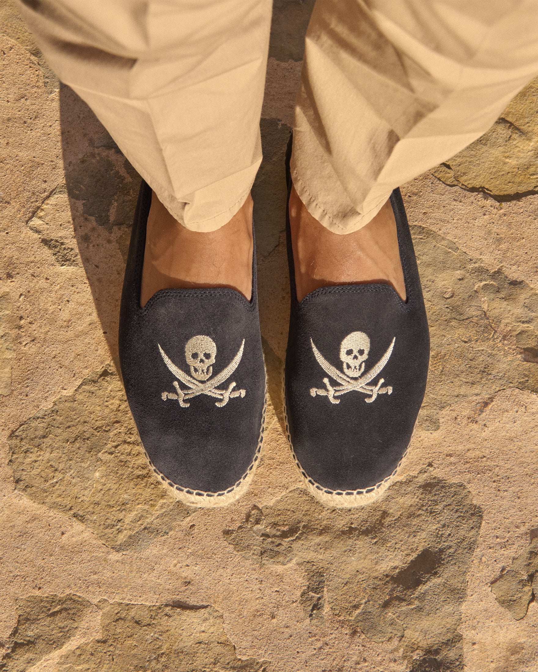 Manebí Suede Espadrilles - Palm Springs Patriot Blue + White Skull