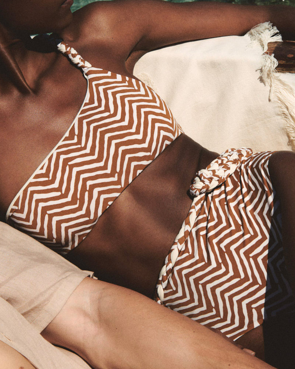 Braid One Shoulder Bikini - Brown Sugar Chevron
