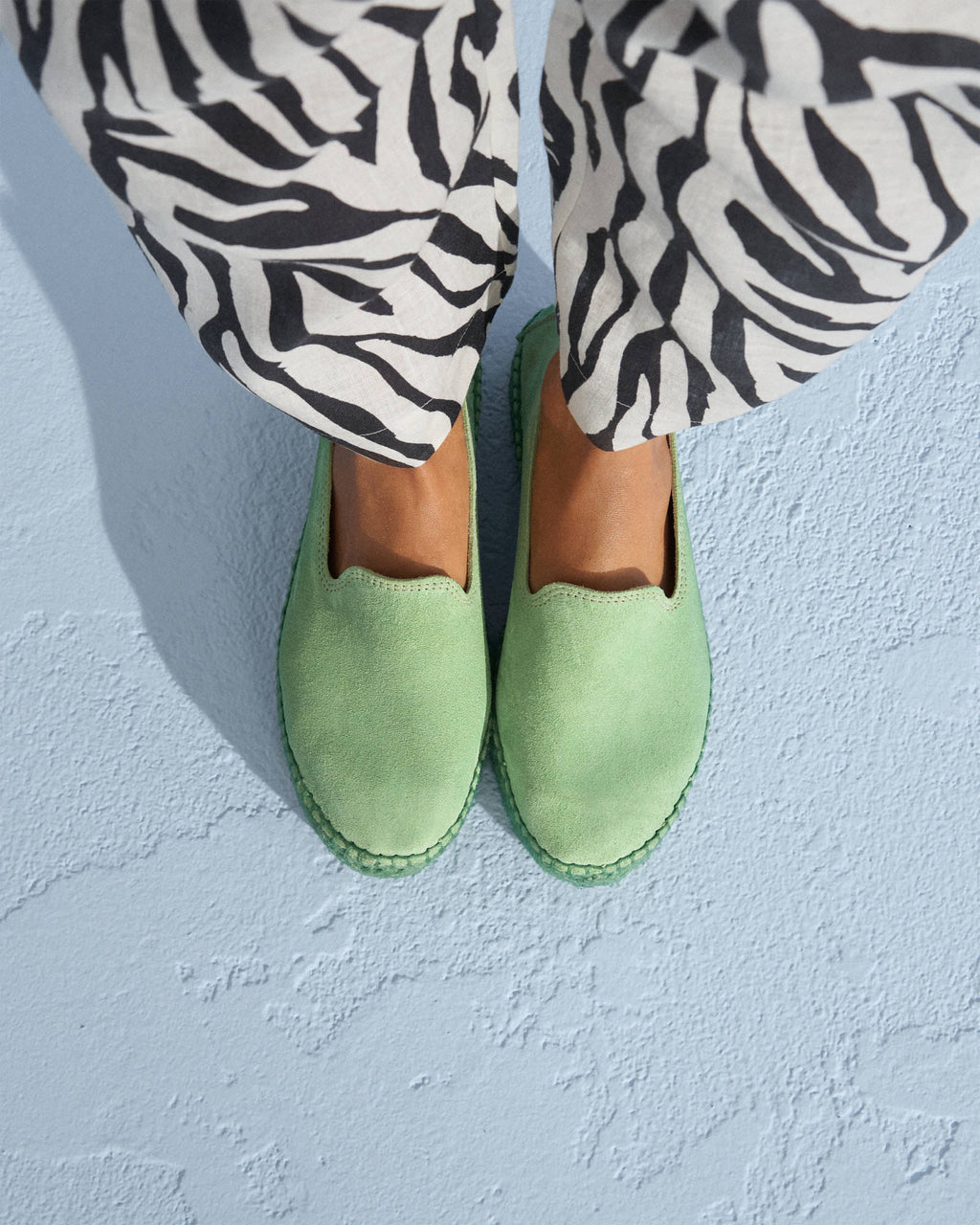 Suede Double Sole Espadrilles - Tone on Tone - Pastel Green