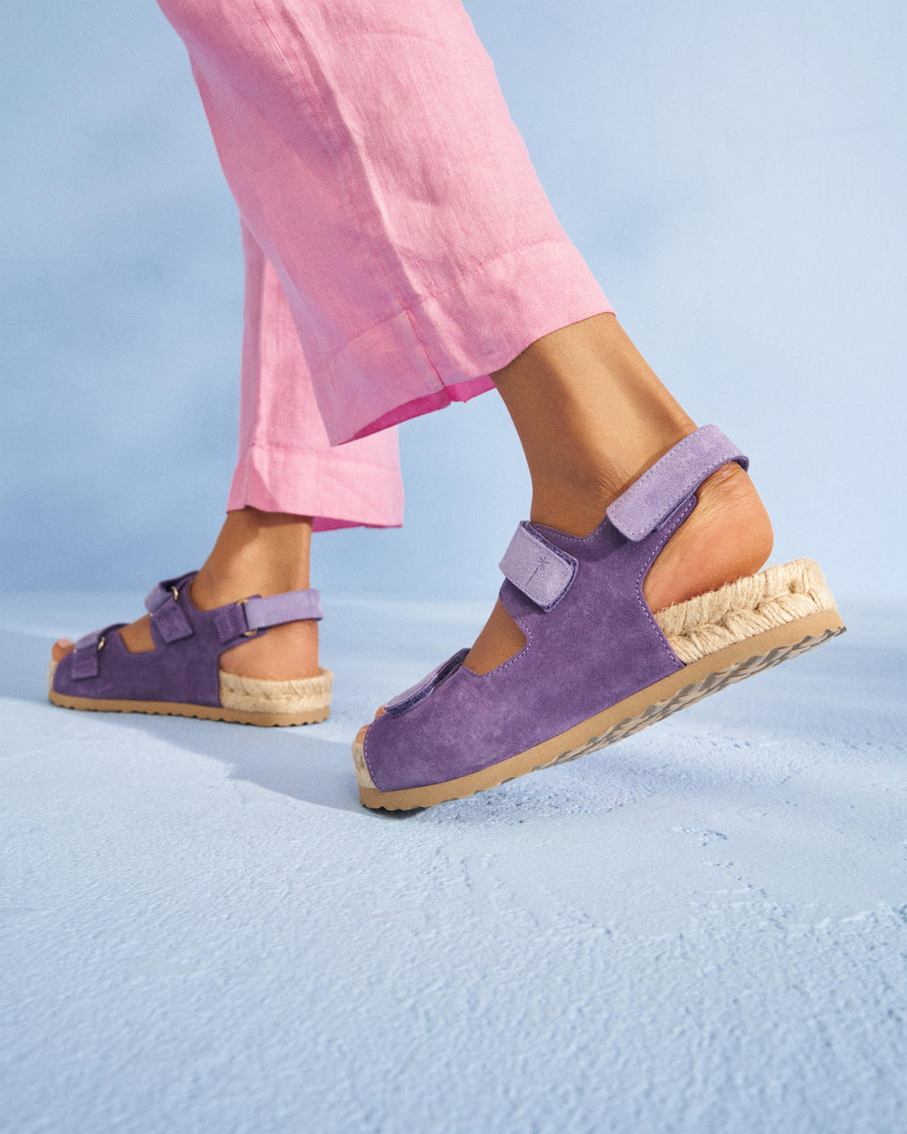Suede Trekking Sandals - Embroidered Palm - Lavander and Summer Purple