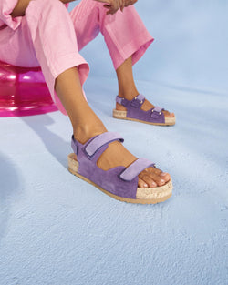 Suede Trekking Sandals - Embroidered Palm - Lavander and Summer Purple