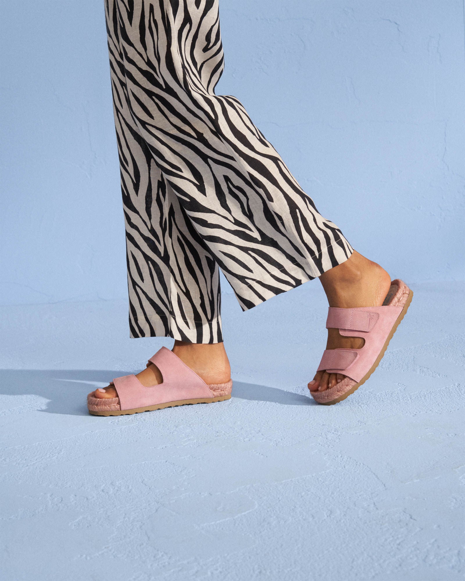Suede Nordic Sandals - Touch Strap - Blush Pink On Tone
