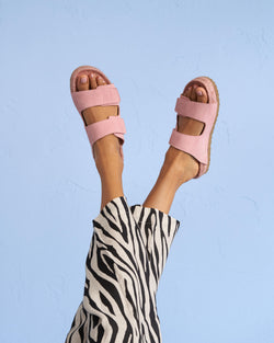 Suede Nordic Sandals - Touch Strap - Blush Pink On Tone