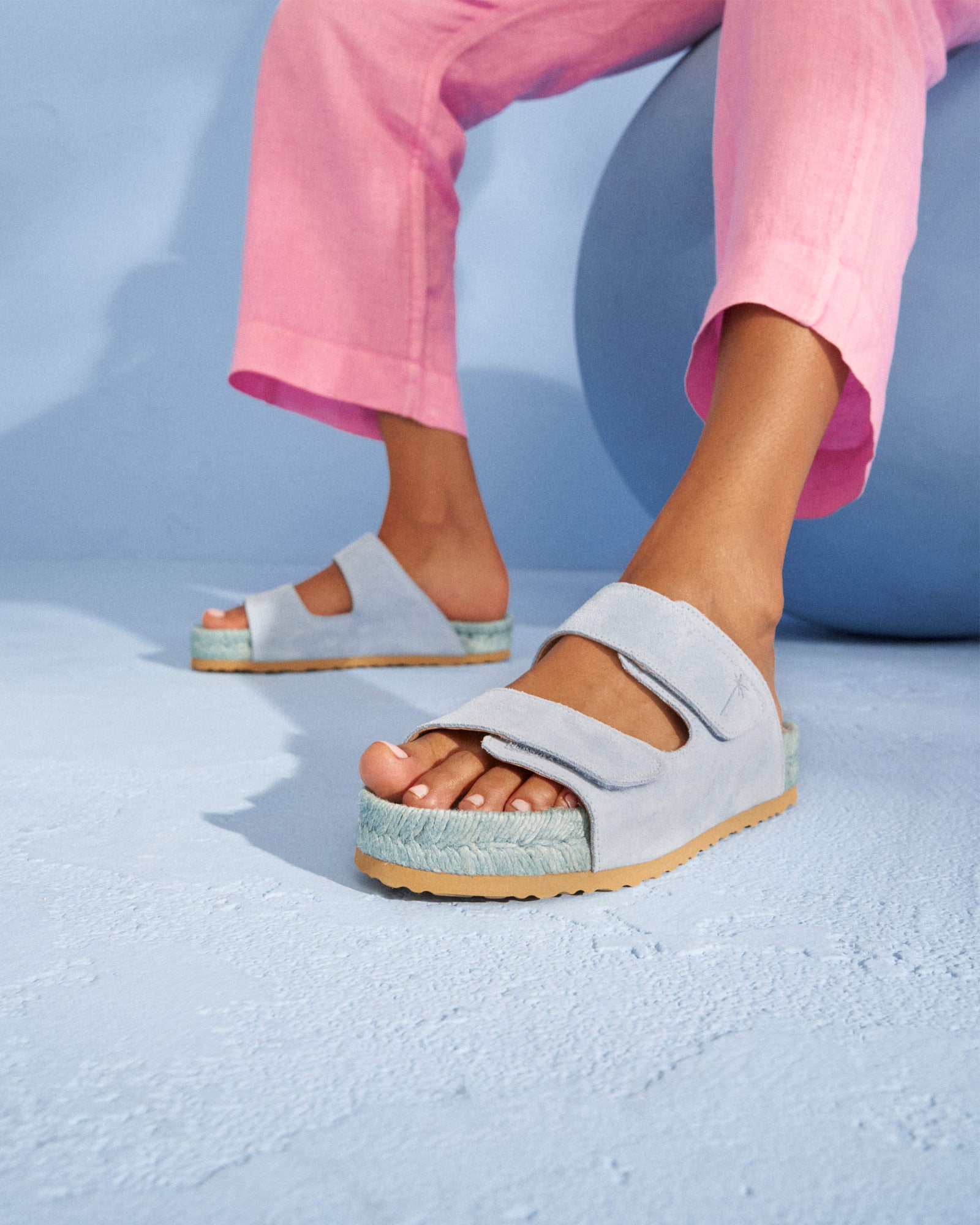 Suede Nordic Sandals - Touch Strap - North Sea Blue On Tone