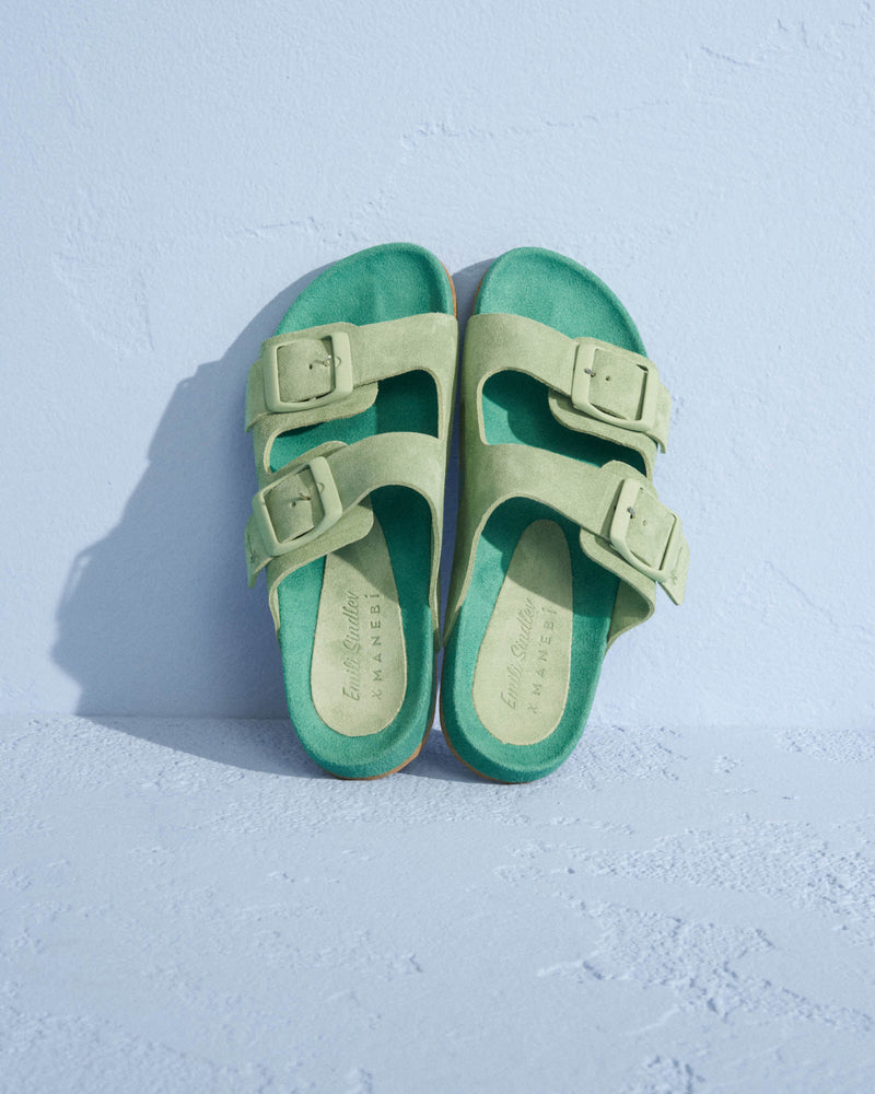 Suede Traveler Nordic Sandals - Embroidered Palm - Pastel Green