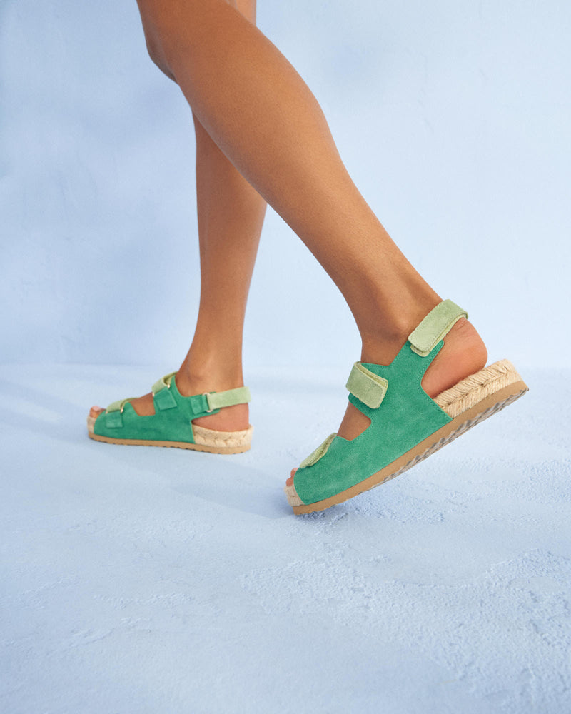 Suede Trekking Sandals - Embroidered Palm - Pastel and Vitamin Green