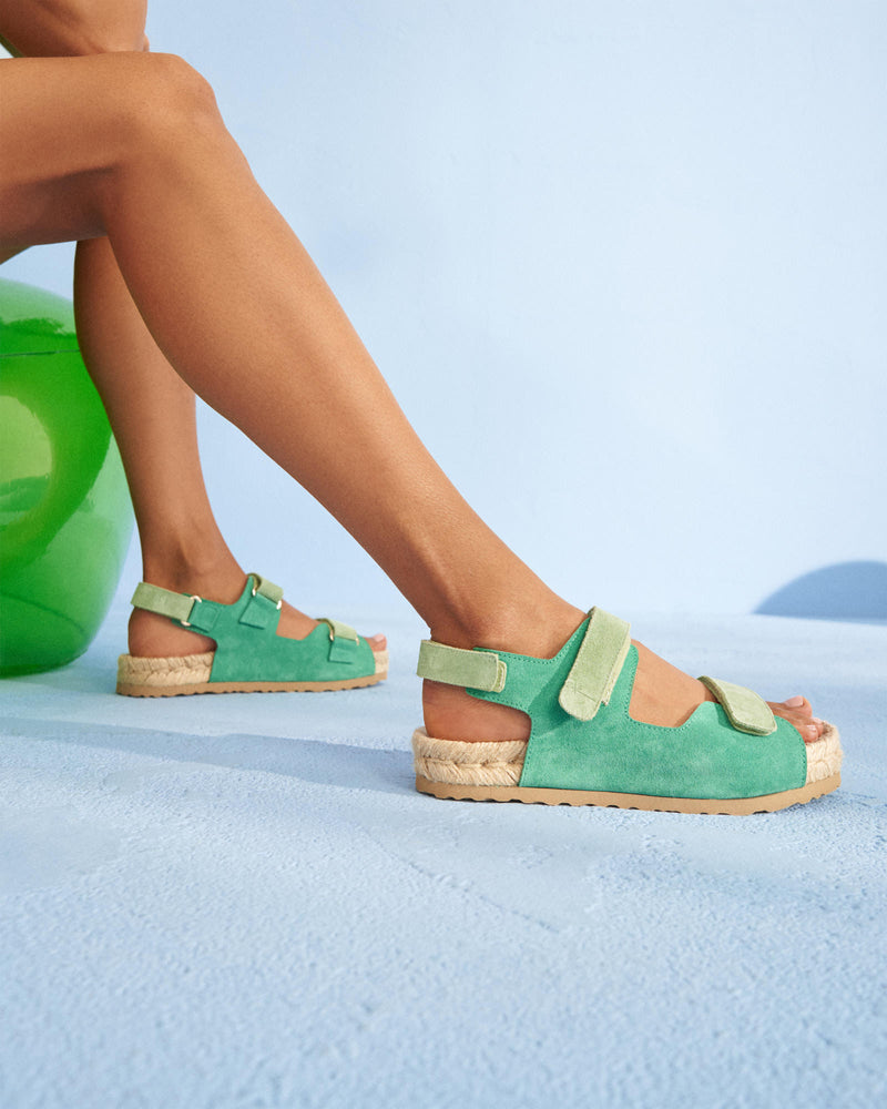 Suede Trekking Sandals - Embroidered Palm - Pastel and Vitamin Green