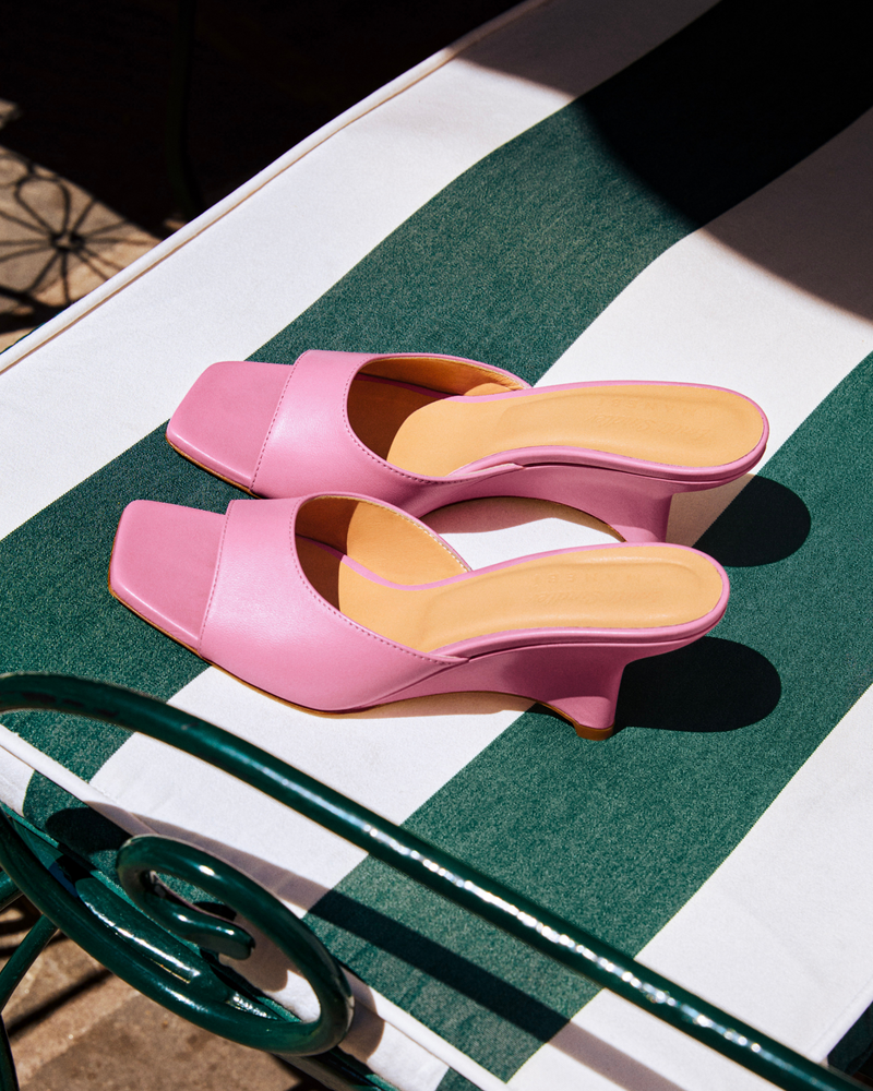 Maneb Leather Mule Heels Tone on Tone Blush Pink E15HP