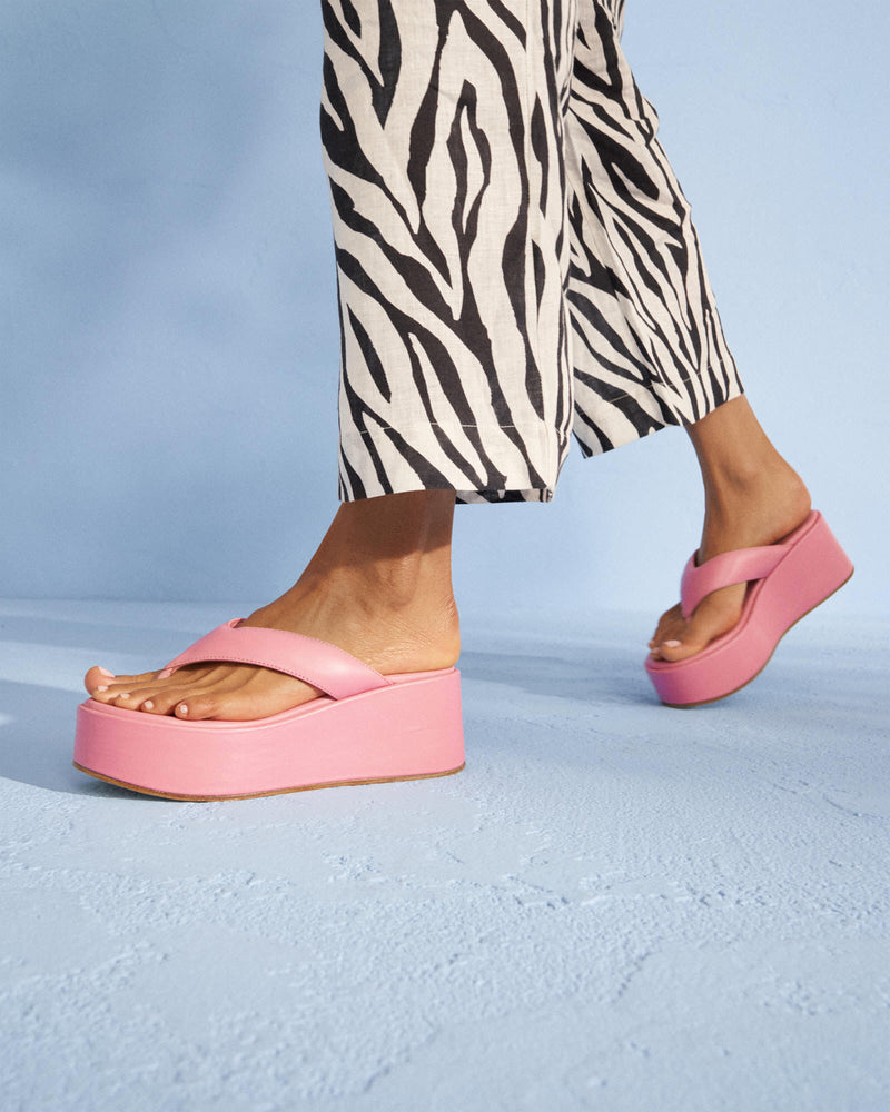 Leather Platform Sandals - Blush Pink