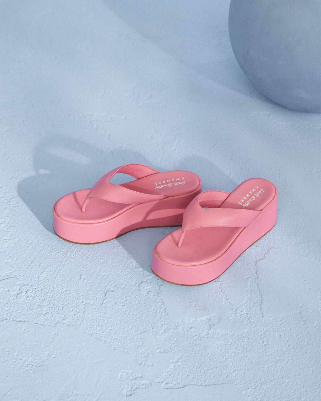 Leather Platform Sandals - Thong - Blush Pink