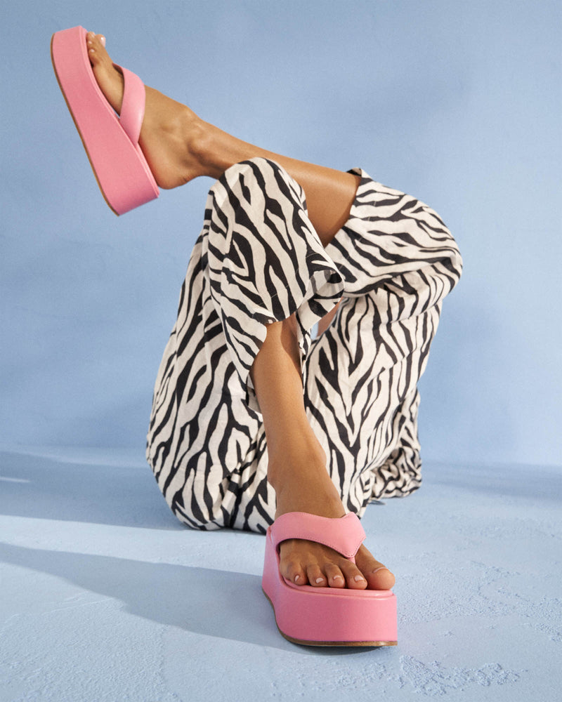 Leather Platform Sandals - Blush Pink