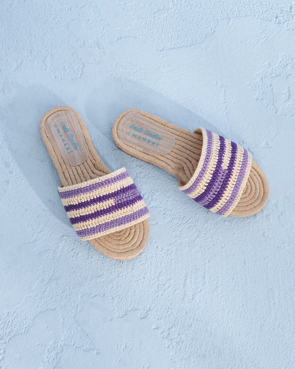 Cotton Crochet Jute Sandals - Striped - Lavander and Summer Purple