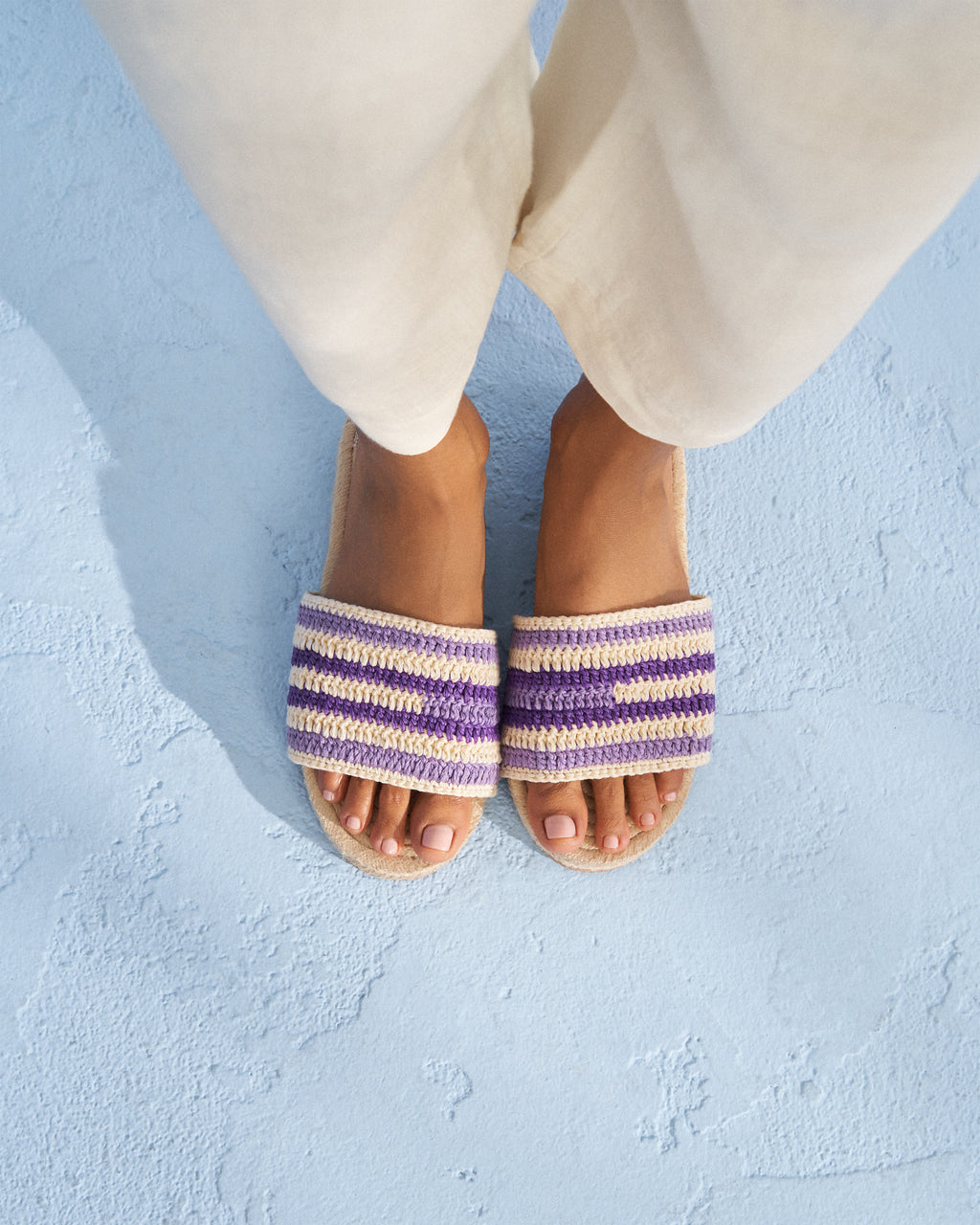 Cotton Crochet Jute Sandals - Striped - Lavander and Summer Purple
