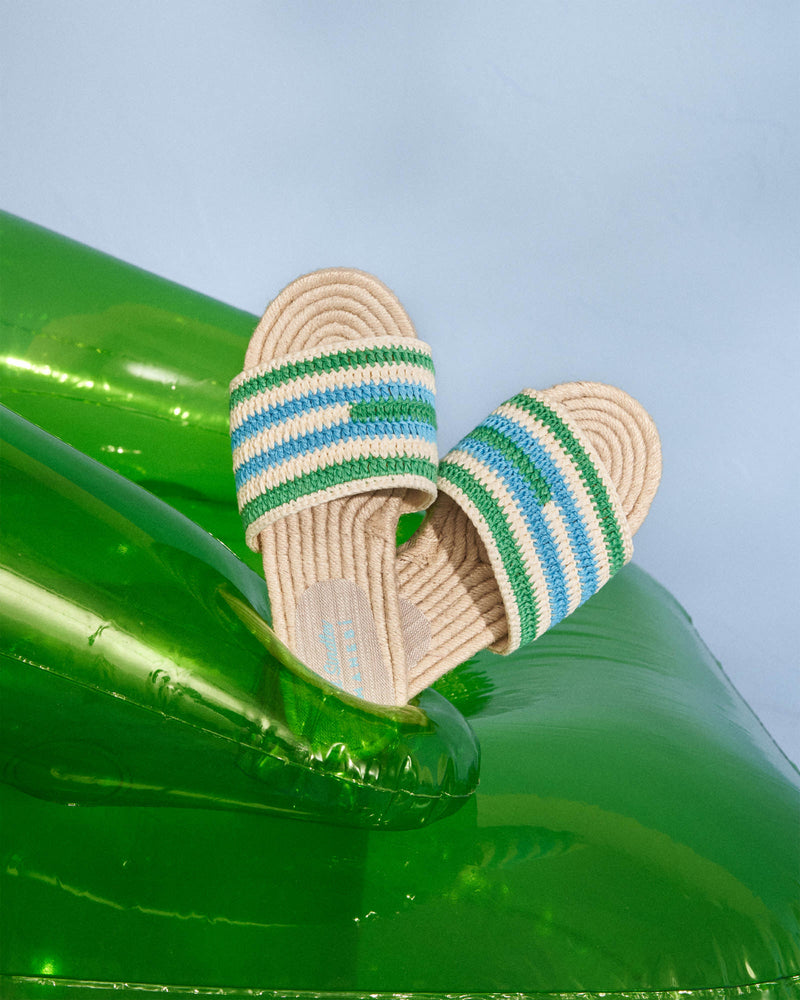 Cotton Crochet Jute Sandals - North Sea Blue and Pastel Green