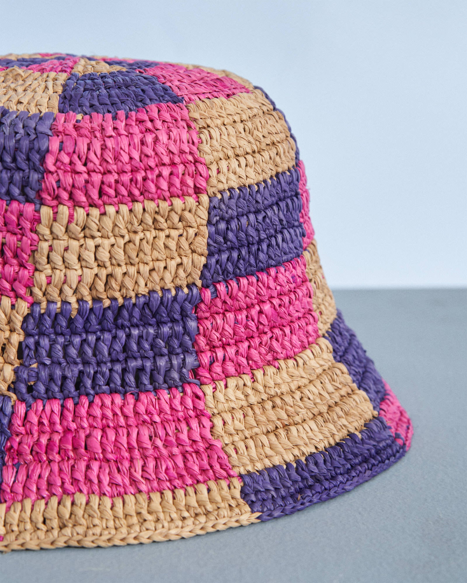 Raffia Bucket Hat - Embellished - Bold Pink and Summer Purple Mix
